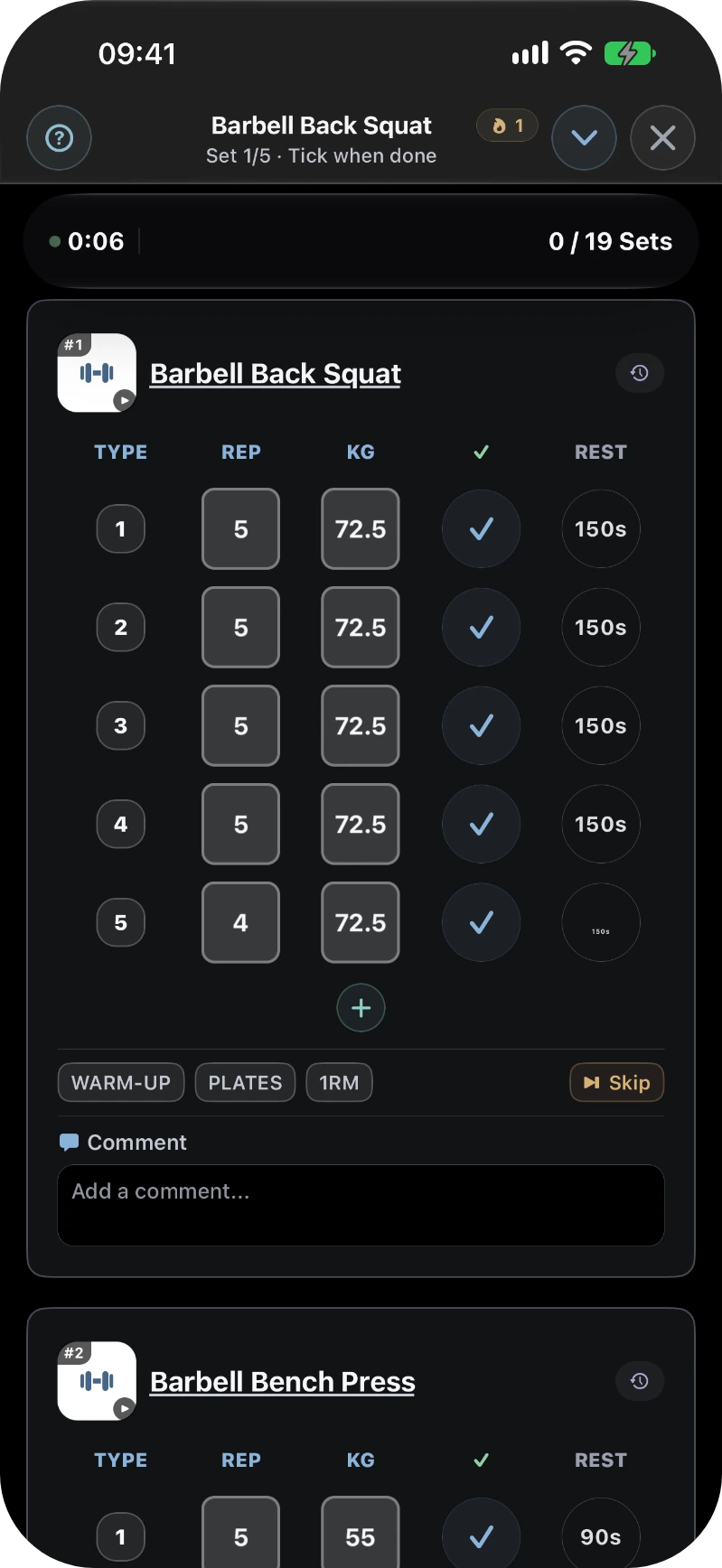 GymTracker: logging sets during a workout